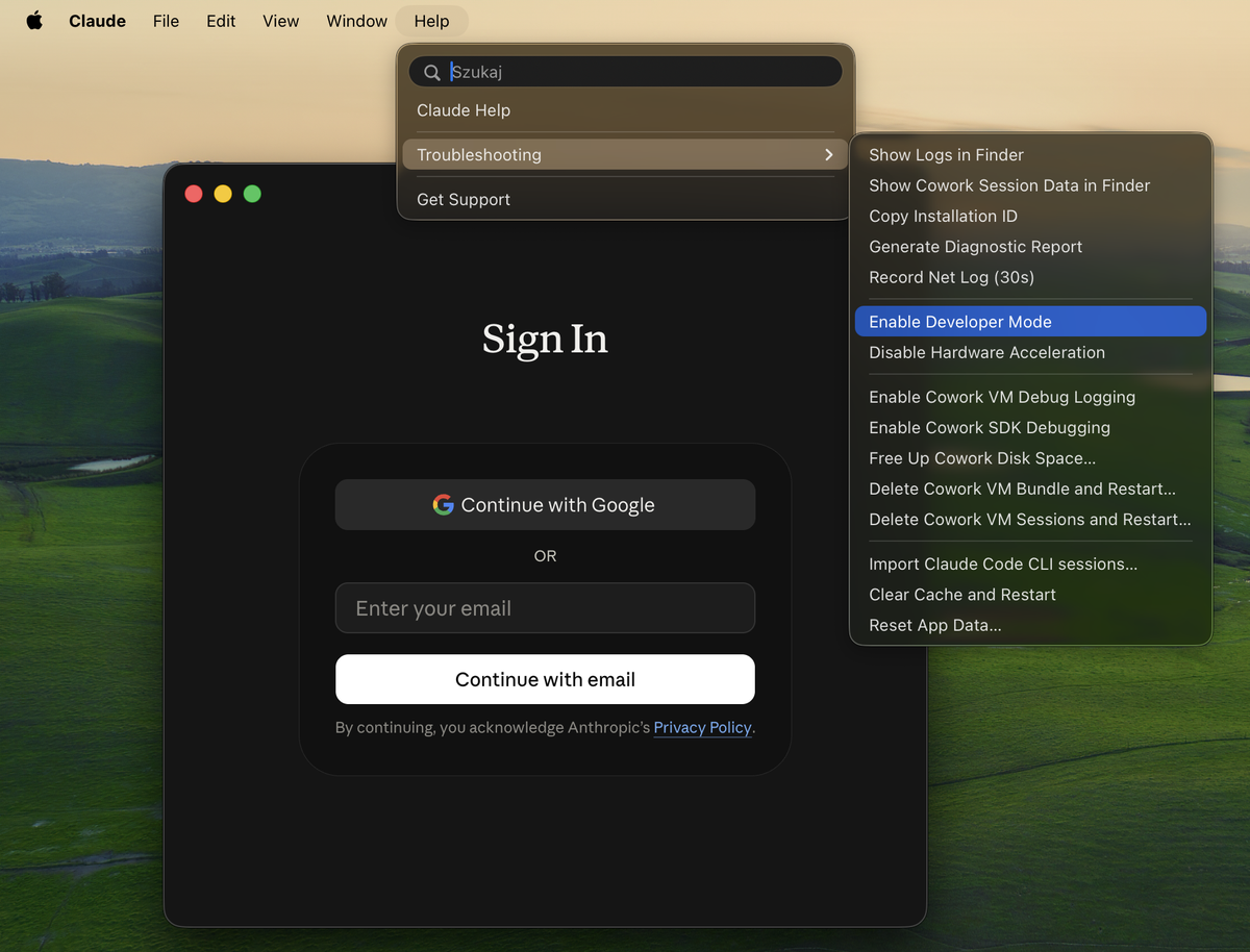 Enabling Developer Mode in Claude Desktop