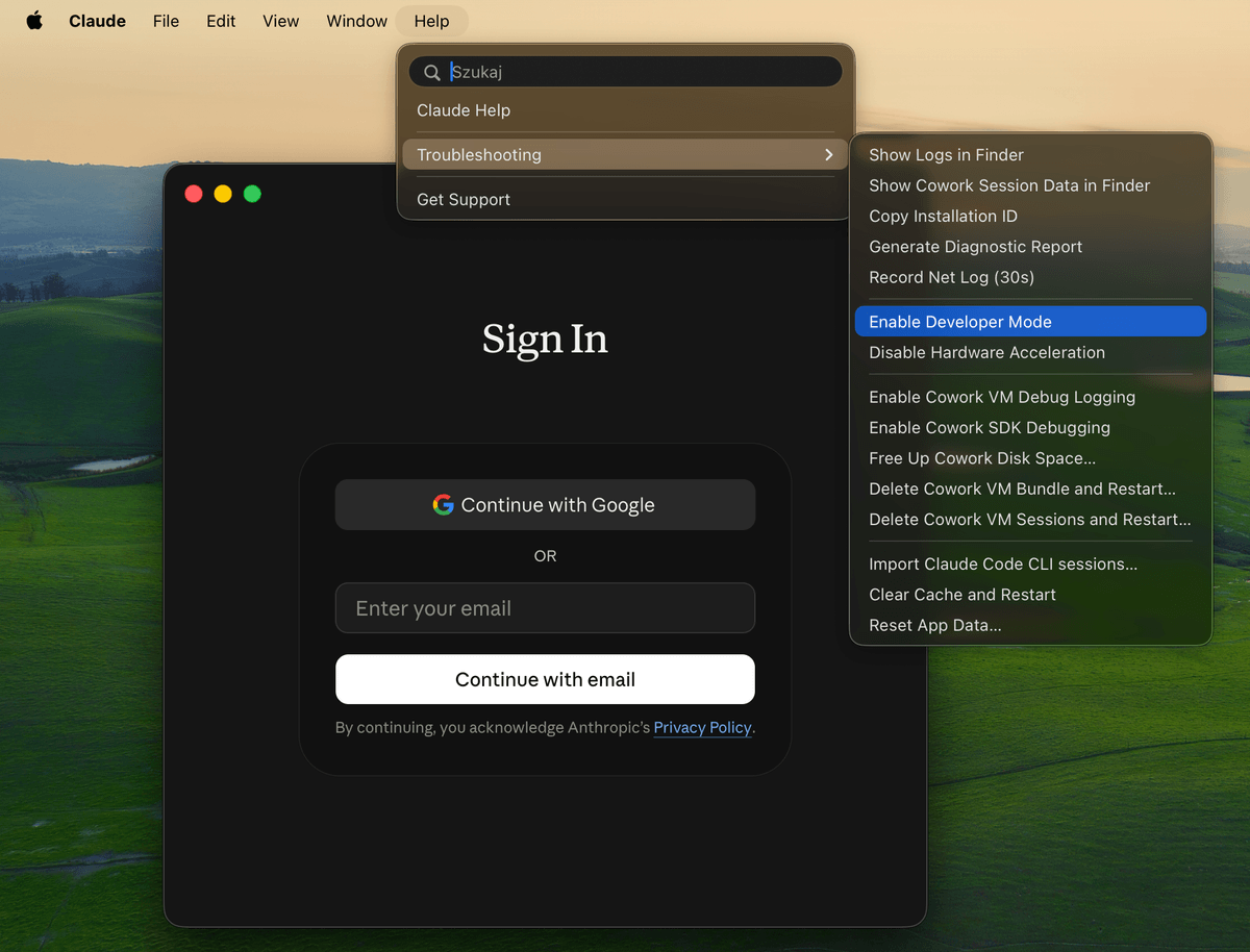 Enabling Developer Mode in Claude Desktop